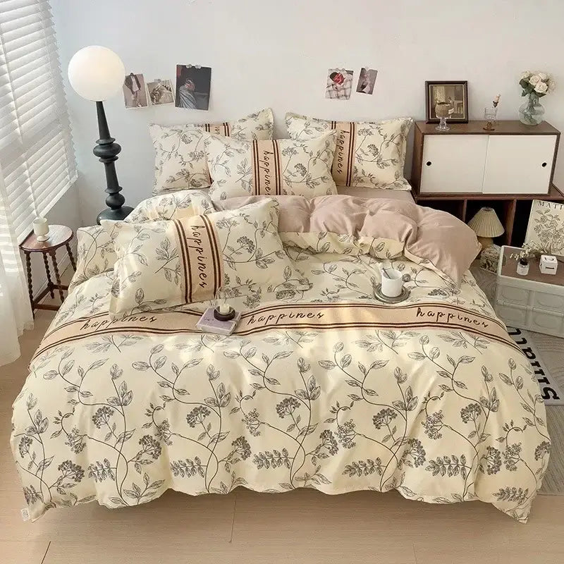 Floral pink & blue rose cotton printed bedding set bedroom comforter