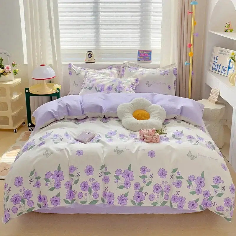 Floral pink & blue rose cotton printed bedding set bedroom comforter