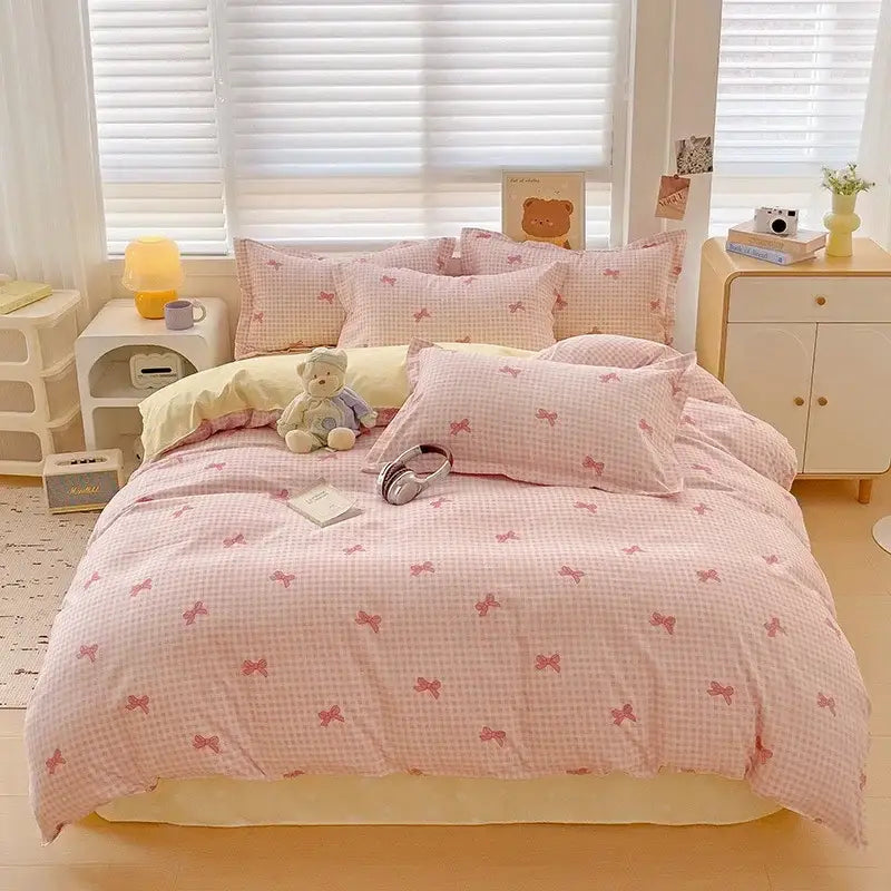 Floral pink & blue rose cotton printed bedding set bedroom comforter