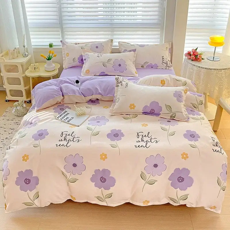 Floral pink & blue rose cotton printed bedding set bedroom comforter