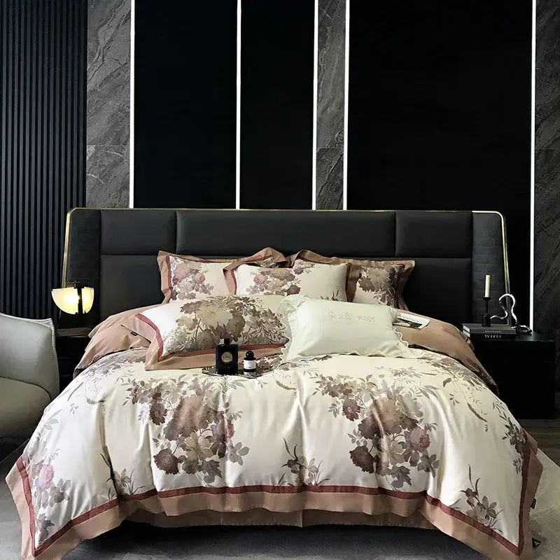 Floral pink egyptian cotton bedding set for bedroom duvet cover