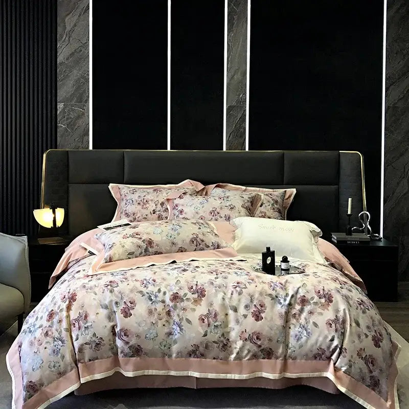 Floral pink egyptian cotton bedding set for bedroom duvet cover