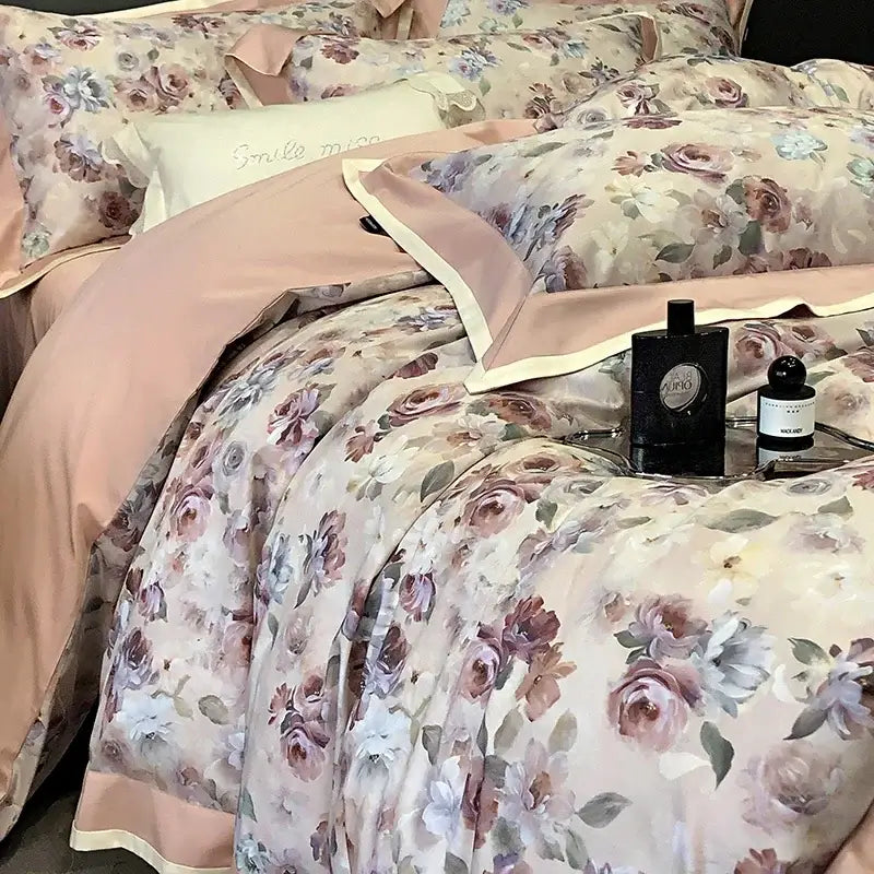 Floral pink egyptian cotton bedding set for bedroom duvet cover