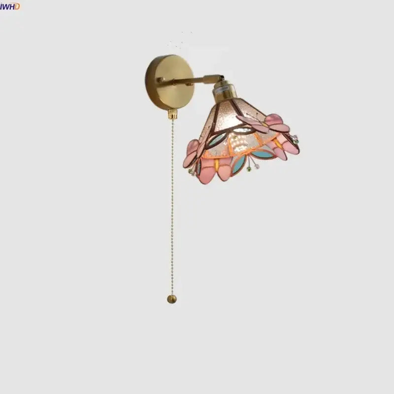 Floral pink & teal decorbites butterfly glass wall light bedroom