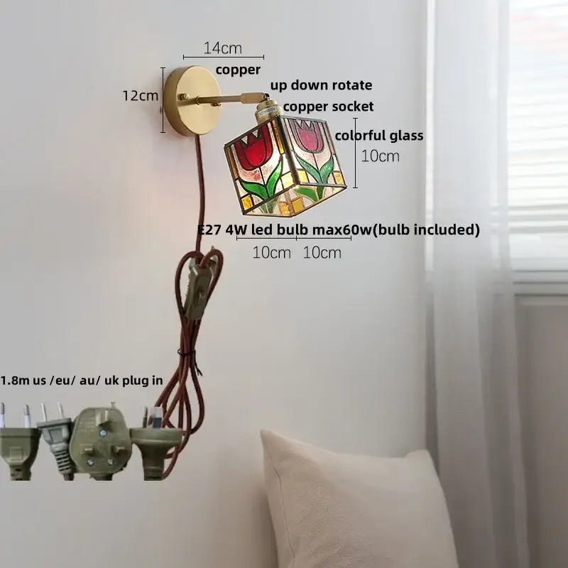 Floral pink & teal decorbites butterfly glass wall light bedroom
