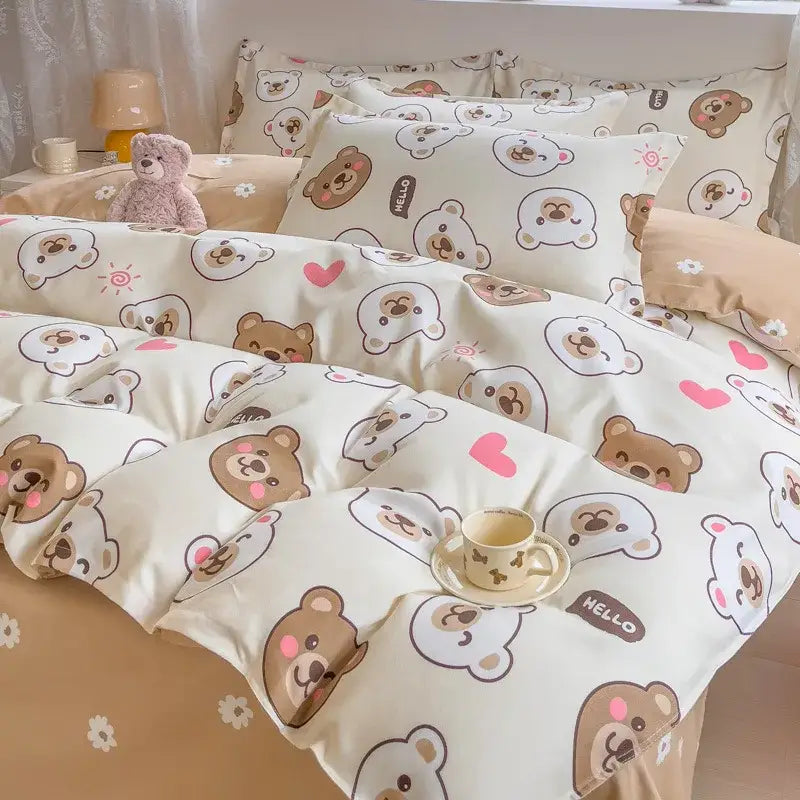 Floral puppy cotton printed bedding set bedroom duvet cover