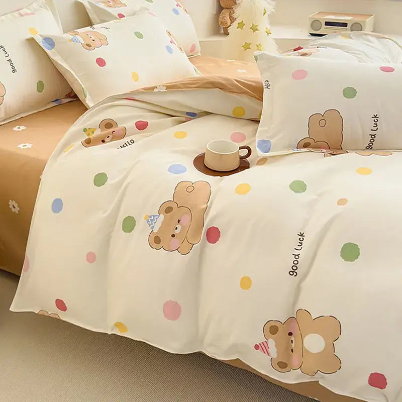 Floral puppy cotton printed bedding set bedroom duvet cover