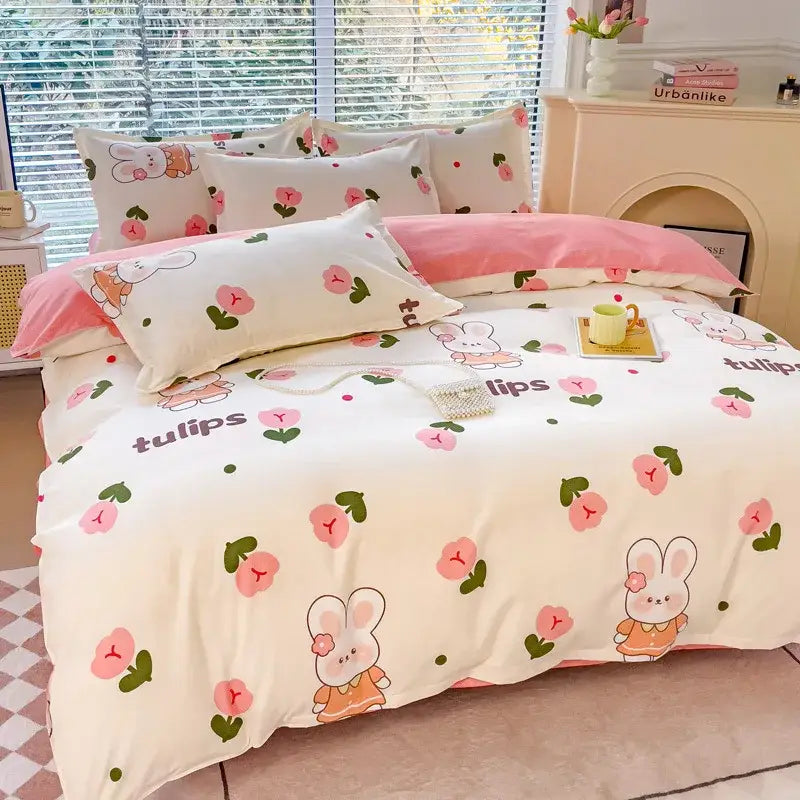 Floral puppy cotton printed bedding set bedroom duvet cover
