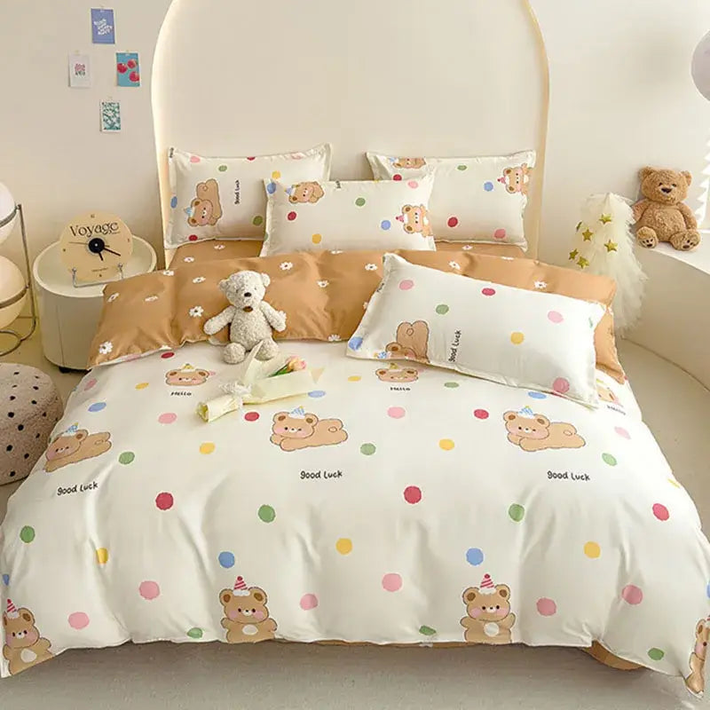 Floral puppy cotton printed bedding set bedroom duvet cover