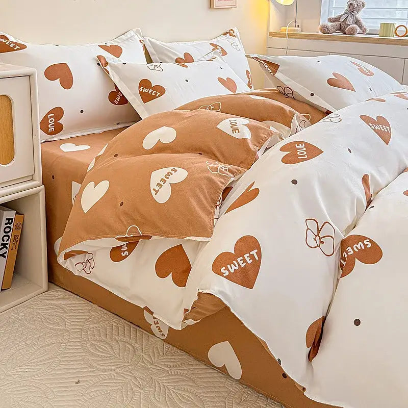 Floral puppy cotton printed bedding set bedroom duvet cover