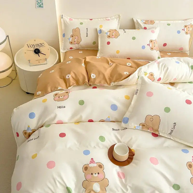 Floral puppy cotton printed bedding set bedroom duvet cover