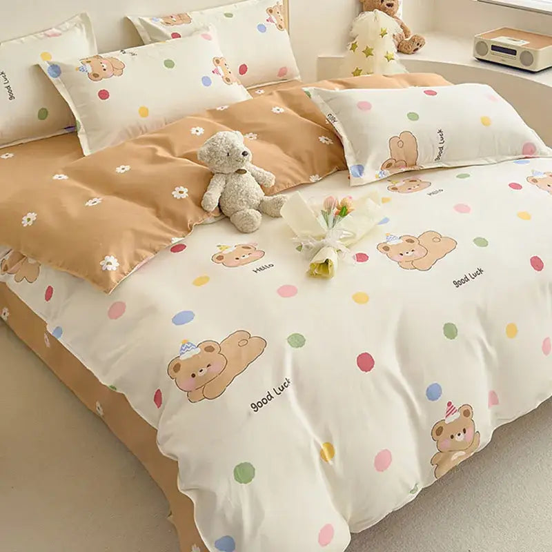Floral puppy cotton printed bedding set bedroom duvet cover