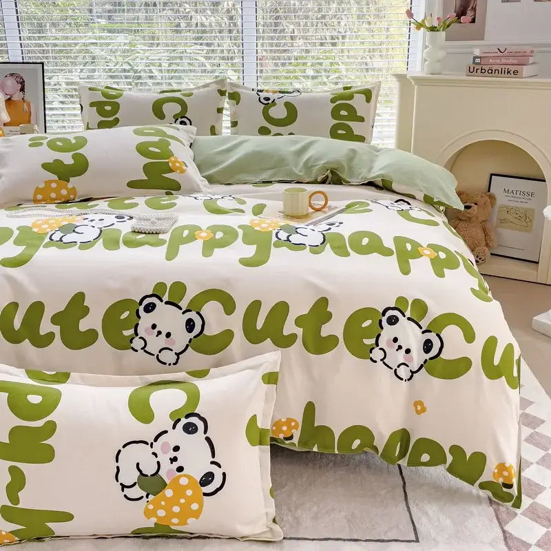 Floral puppy cotton printed bedding set bedroom duvet cover