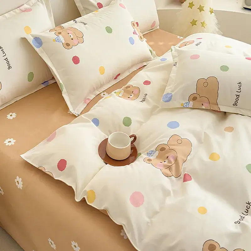 Floral puppy cotton printed bedding set bedroom duvet cover
