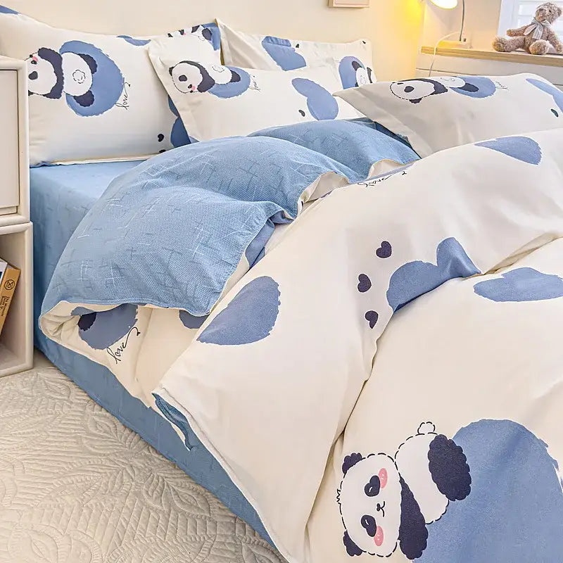 Floral puppy cotton printed bedding set bedroom duvet cover