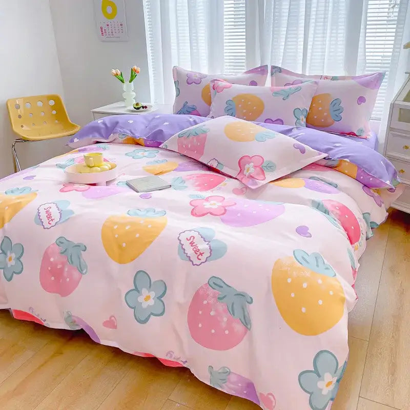Floral puppy cotton printed bedding set bedroom duvet cover