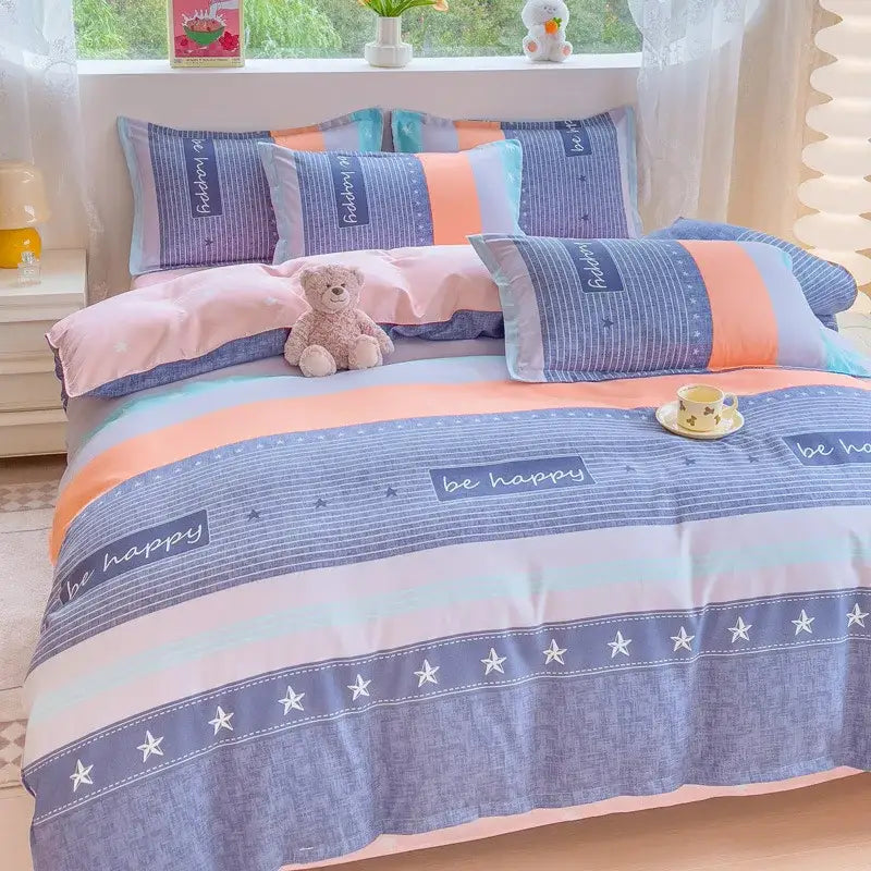 Floral puppy cotton printed bedding set bedroom duvet cover