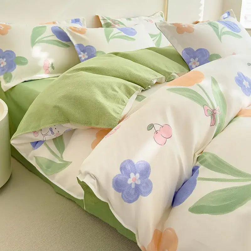 Floral puppy cotton printed bedding set bedroom duvet cover
