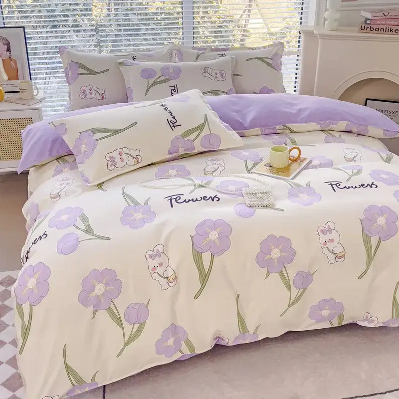 Floral puppy cotton printed bedding set bedroom duvet cover