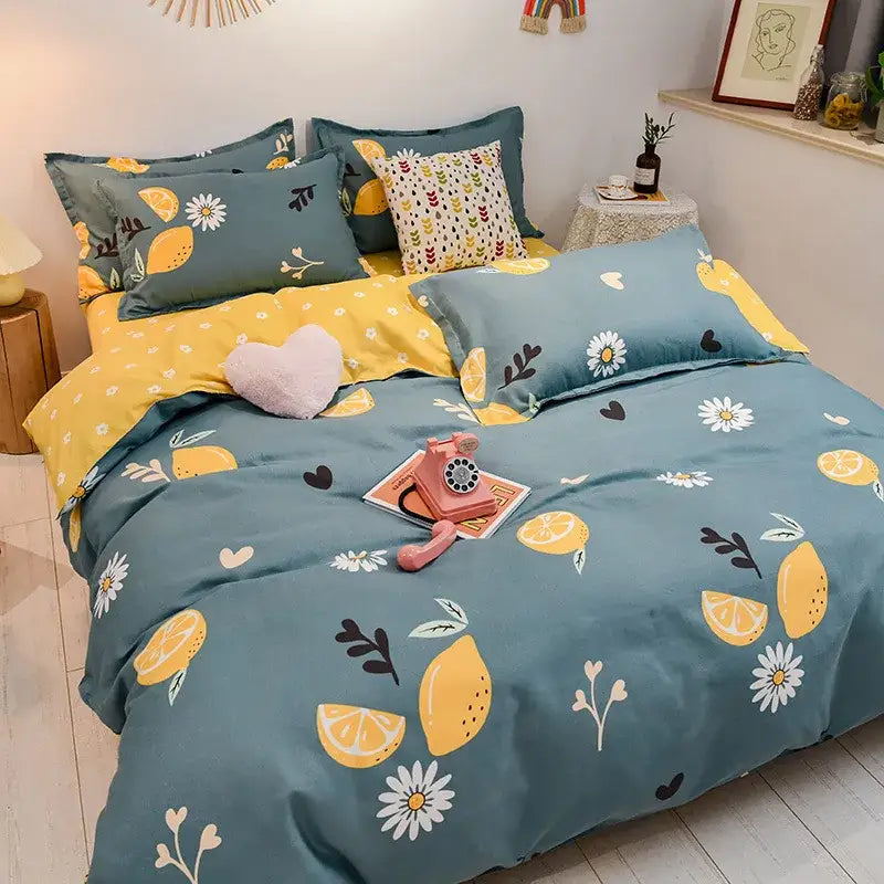Floral puppy cotton printed bedding set bedroom duvet cover