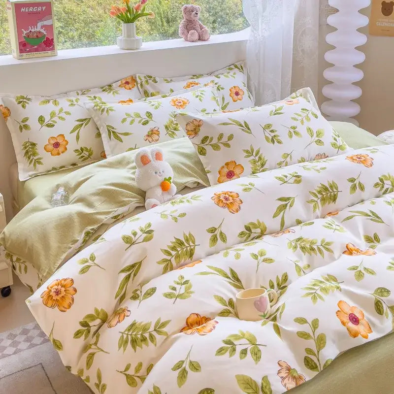 Floral puppy cotton printed bedding set bedroom duvet cover