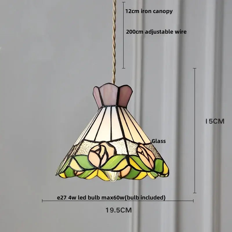 Floral red and amber glass pendant lamp dining room hanging light