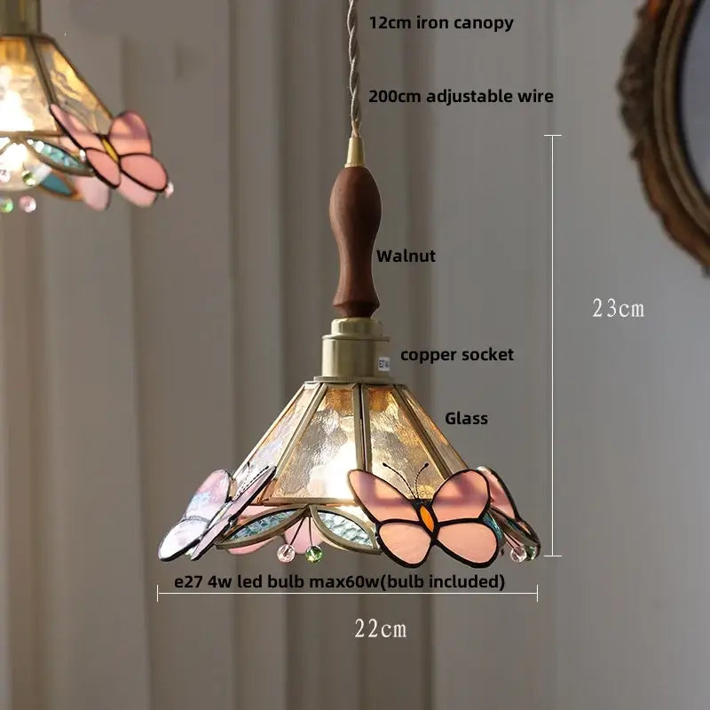 Floral red and amber glass pendant lamp dining room hanging light