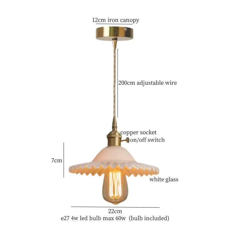 Floral red glass pendant lamp for bedroom with brass hardware