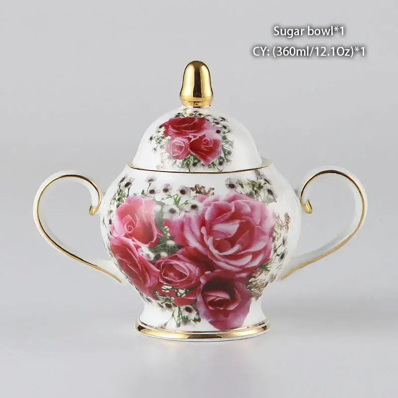 Floral red rose bone china tea set – dining room porcelain set