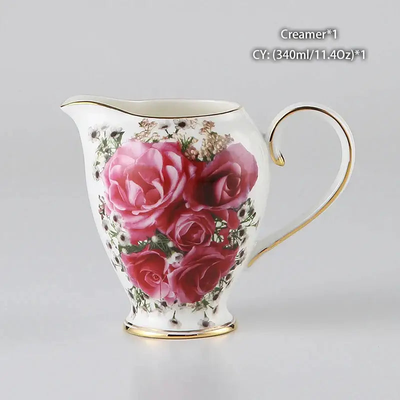 Floral red rose bone china tea set – dining room porcelain set