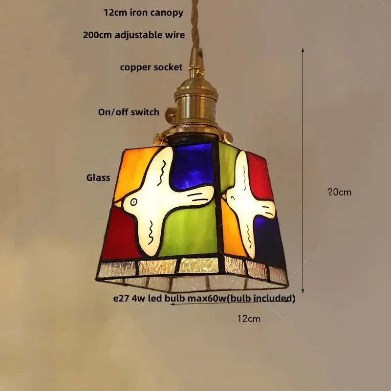 Floral stained glass pendant light dining room colorful glass led
