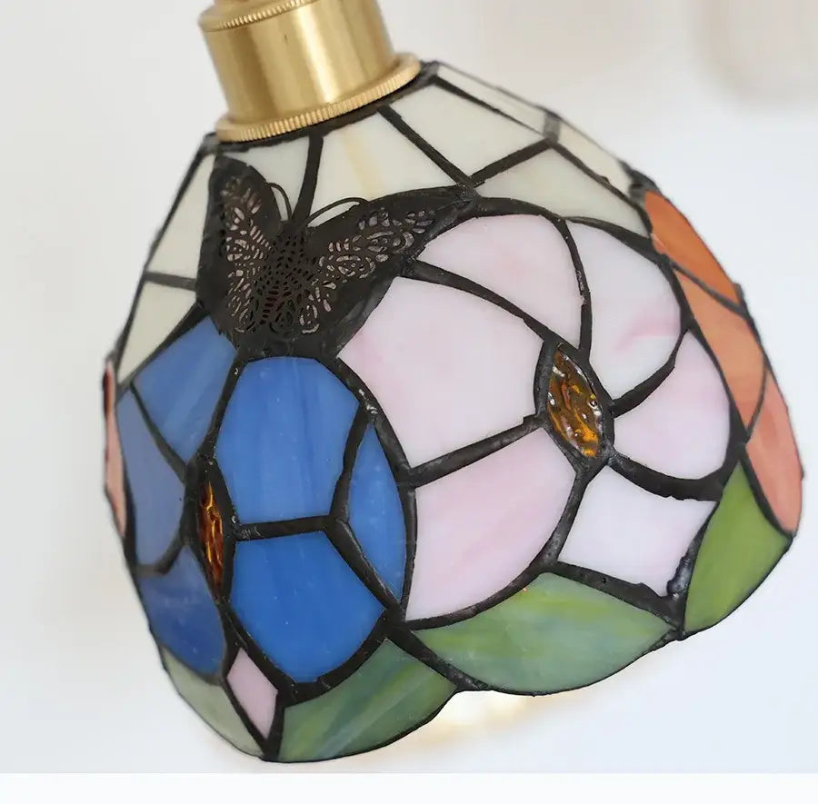 Floral stained glass pendant light dining room colorful glass led