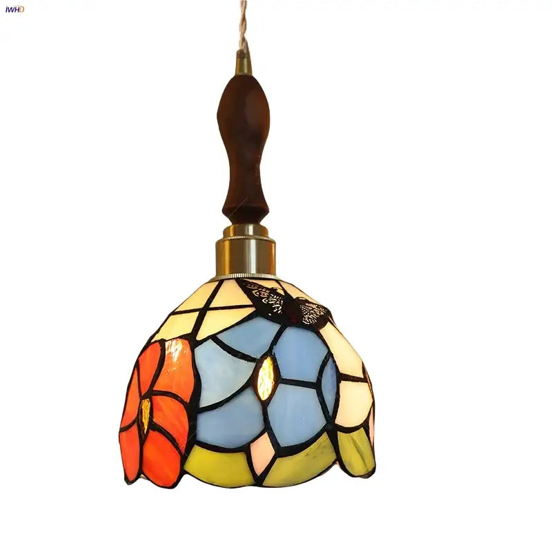 Floral stained glass pendant light dining room colorful glass led