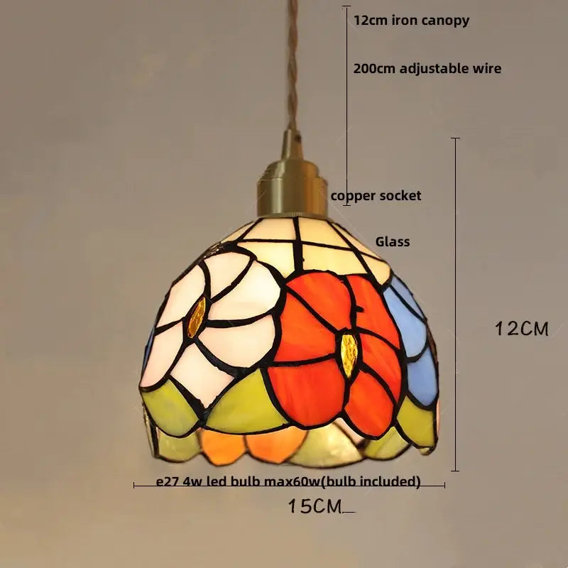Floral stained glass pendant light dining room colorful glass led