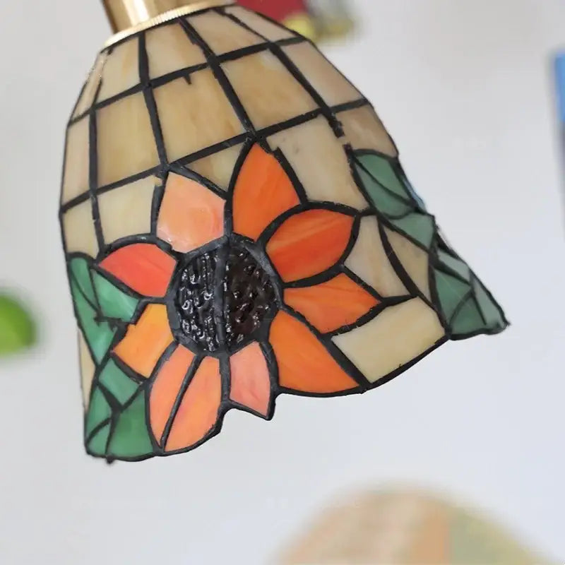 Floral stained glass pendant light dining room colorful glass led