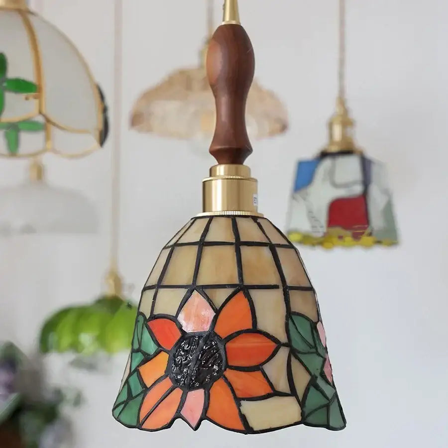 Floral stained glass pendant light dining room colorful glass led