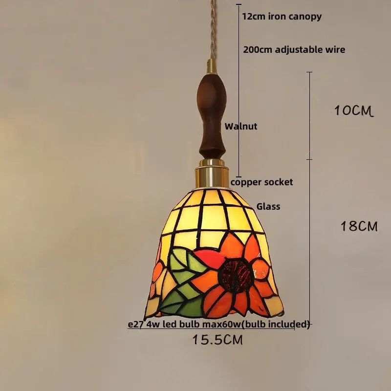 Floral stained glass pendant light dining room colorful glass led