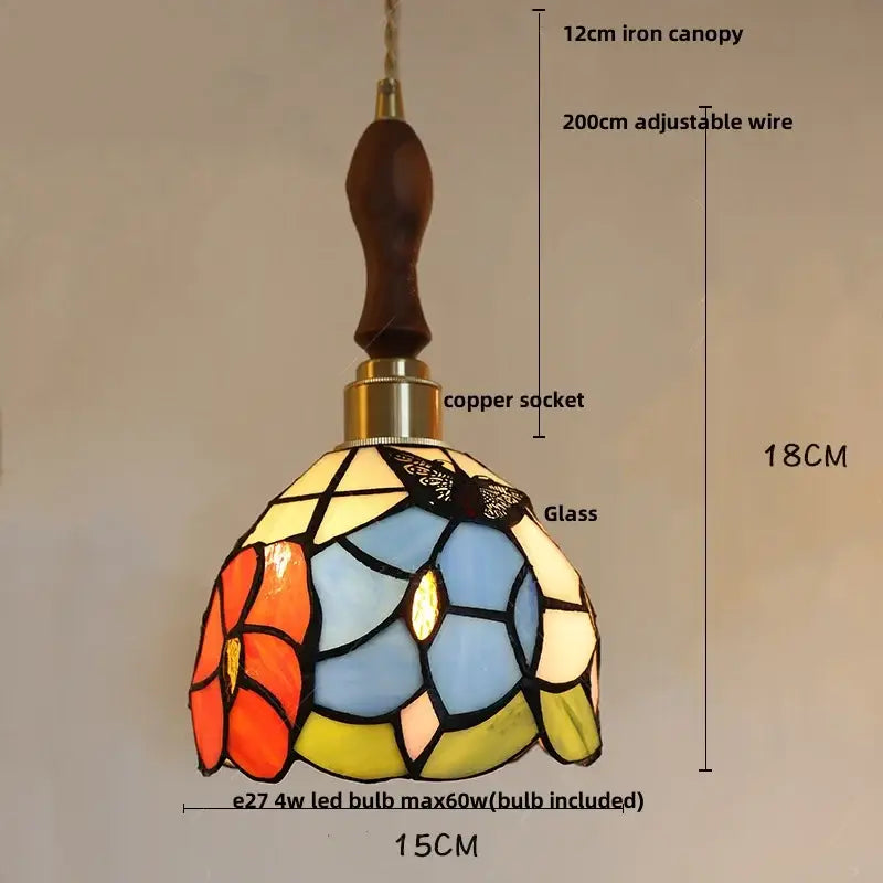 Floral stained glass pendant light dining room colorful glass led