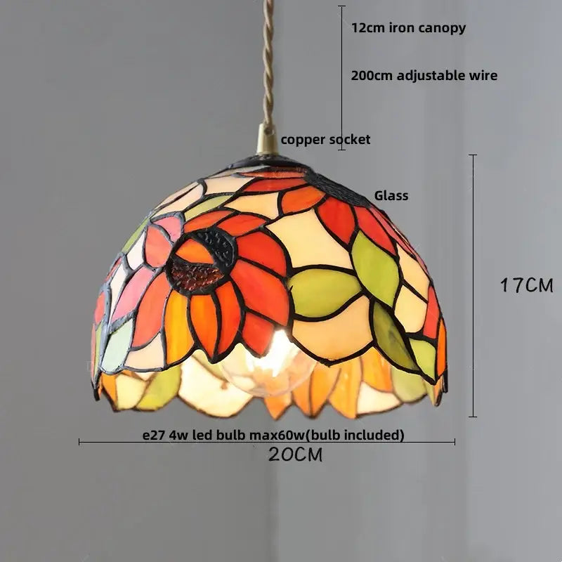 Floral stained glass pendant light dining room colorful glass led