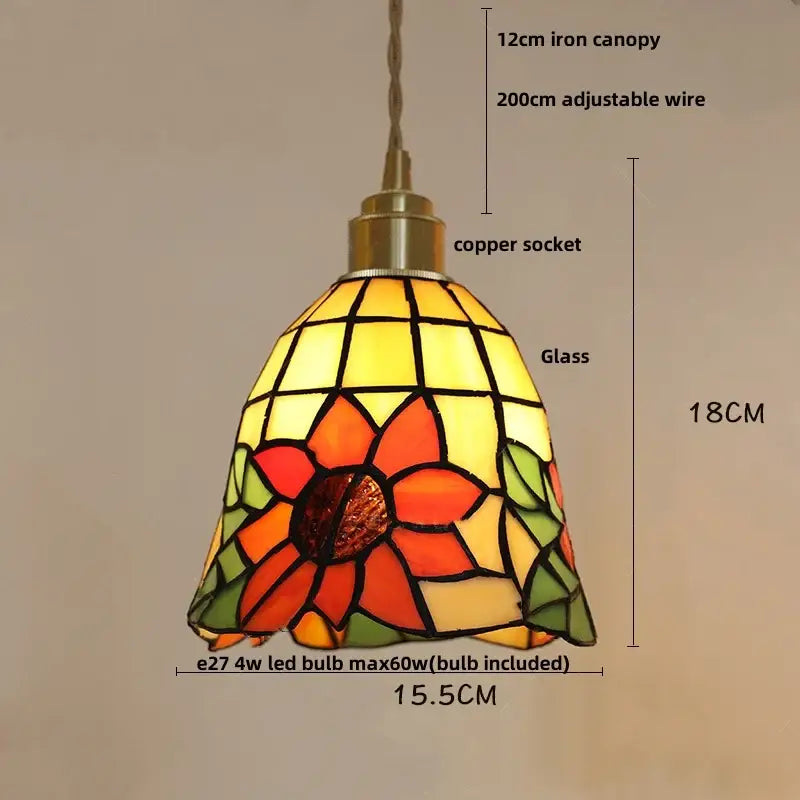 Floral stained glass pendant light dining room colorful glass led