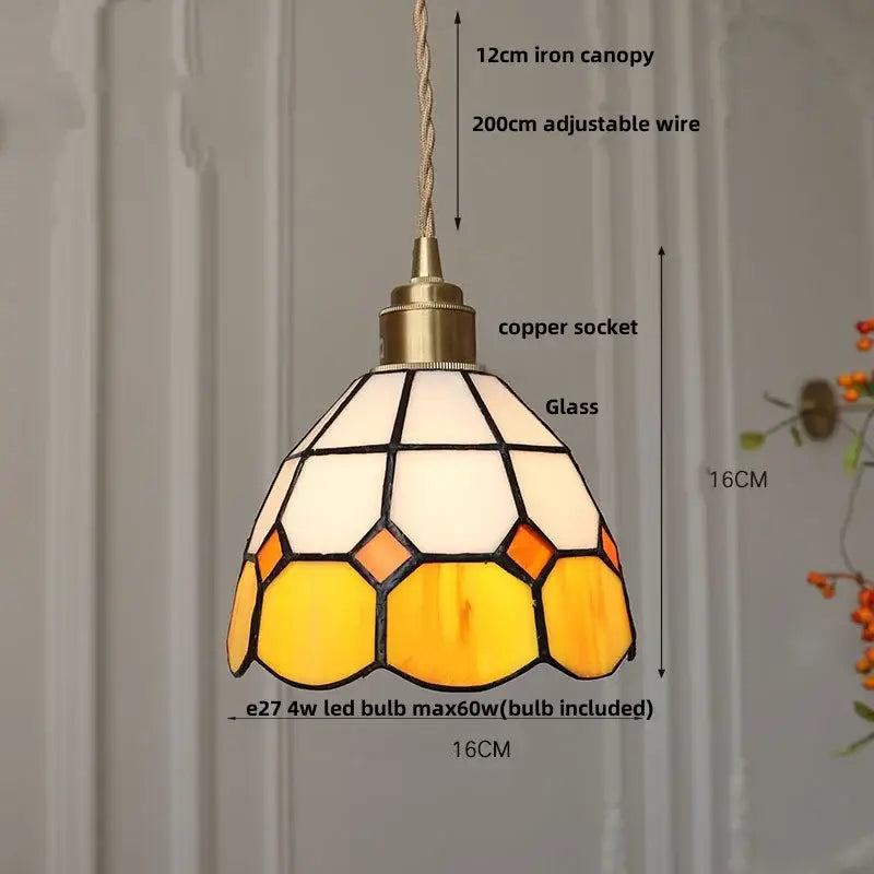 Floral stained glass pendant light dining room colorful glass led