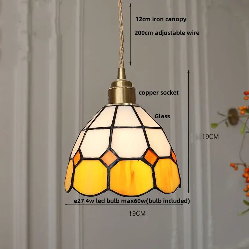 Floral stained glass pendant light dining room colorful glass led