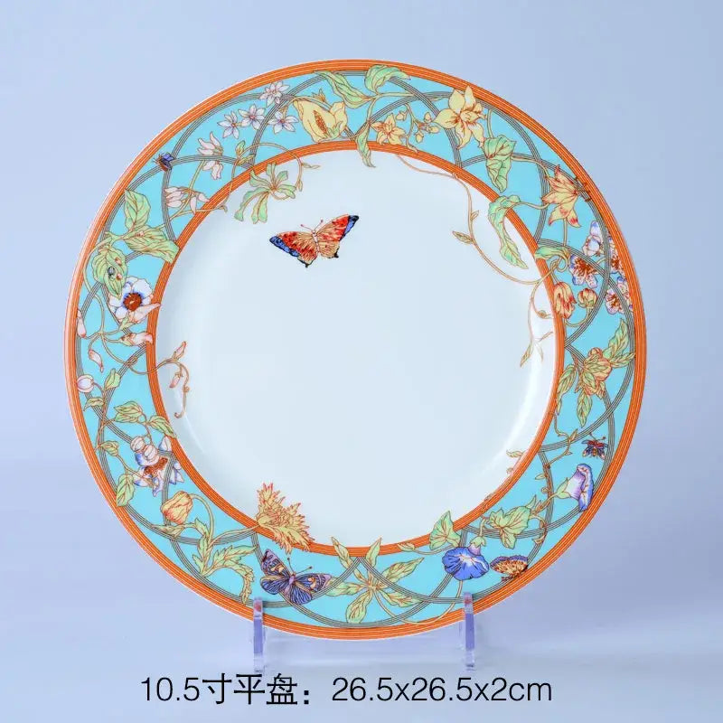 Floral turquoise & gold bone dinnerware set dining room tableware