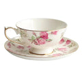 Floral white bone china tea cup set dining room gold rim drinkware