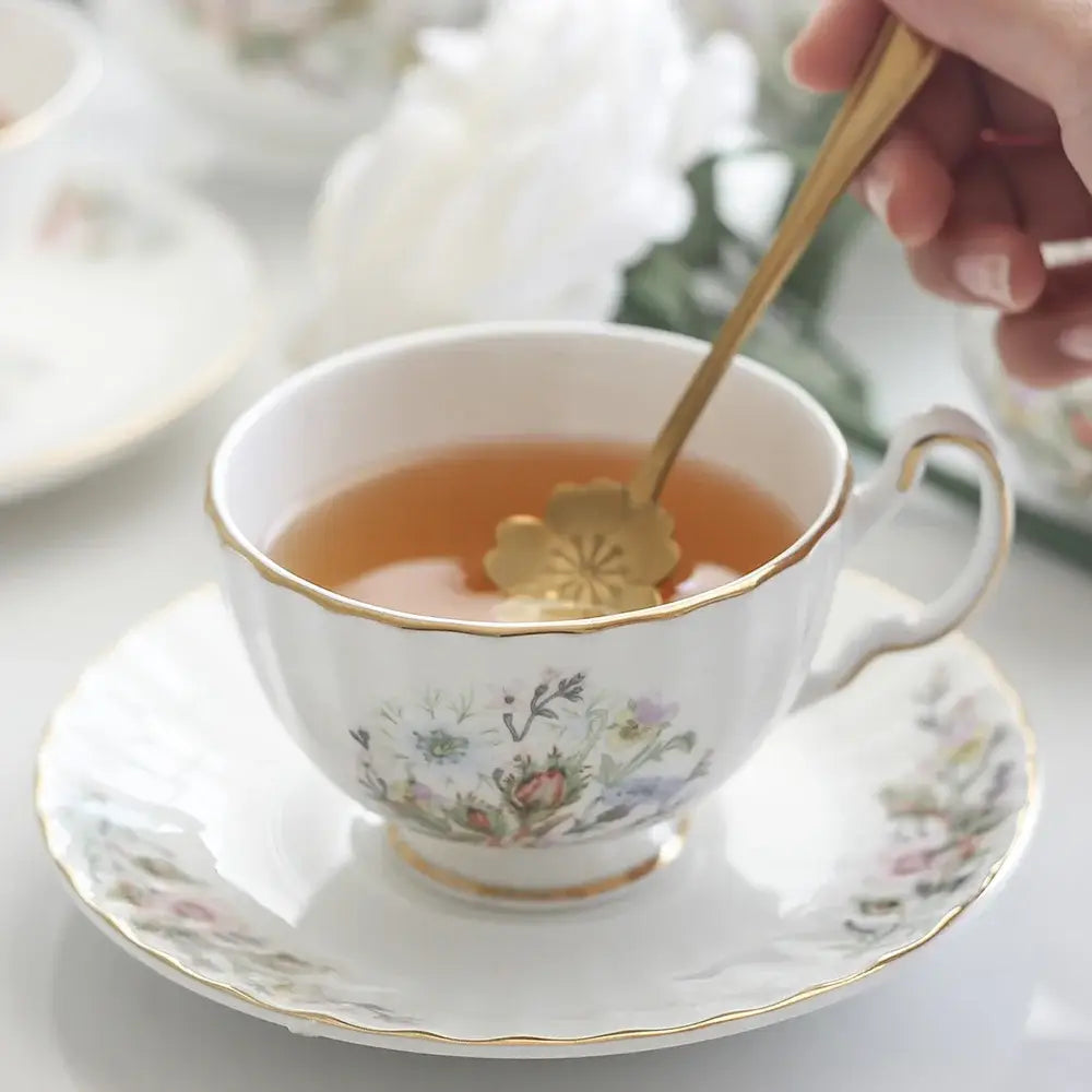Floral white bone china tea set dining room tableware