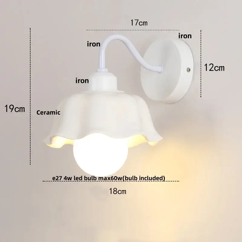 Floral white glass iron led wall sconce with pull chain for bedroom
