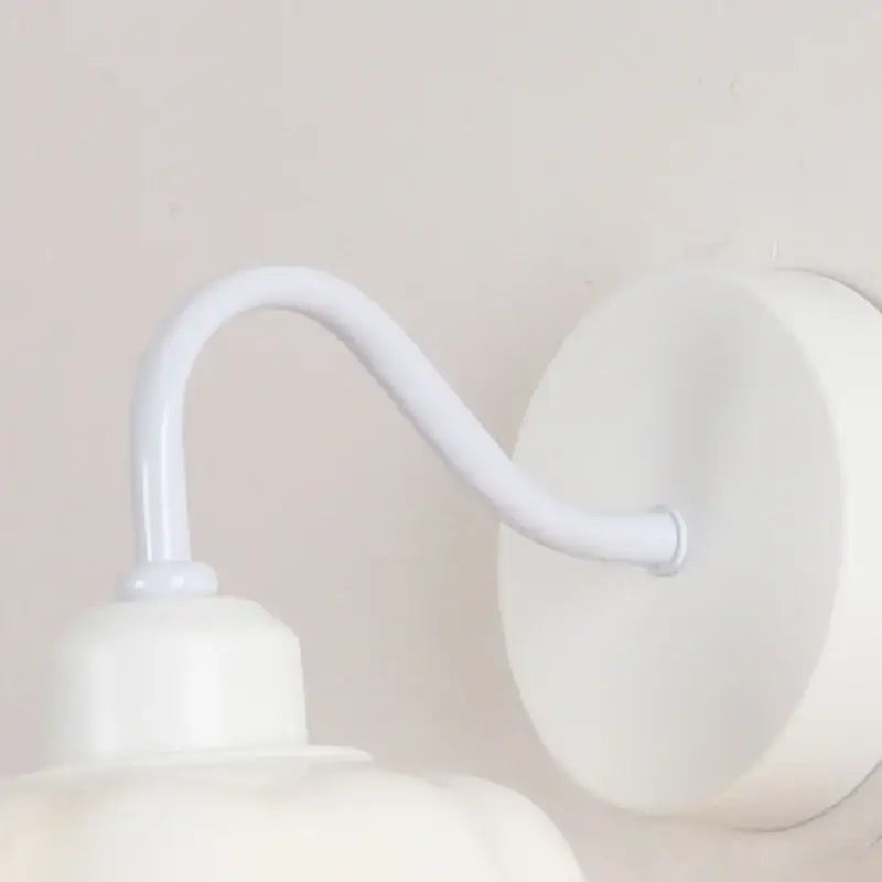 Floral white glass iron led wall sconce with pull chain for bedroom
