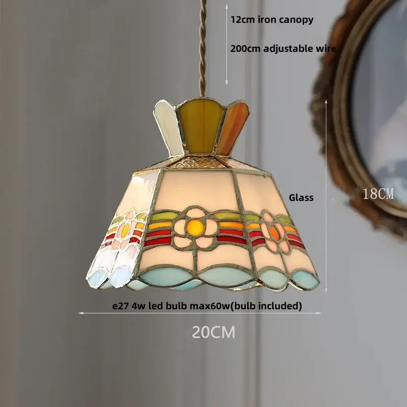 Floral yellow & green glass brass pendant lamp for kitchen