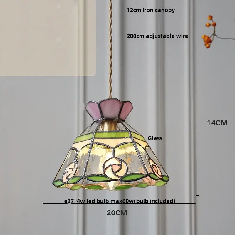 Floral yellow & green glass brass pendant lamp for kitchen