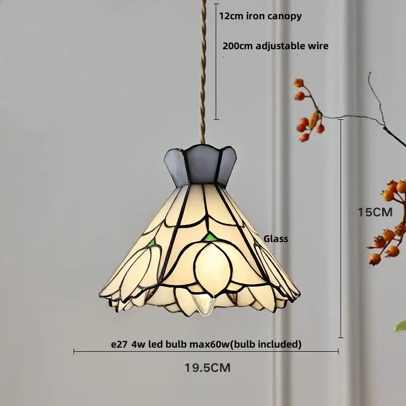 Floral yellow & green glass brass pendant lamp for kitchen